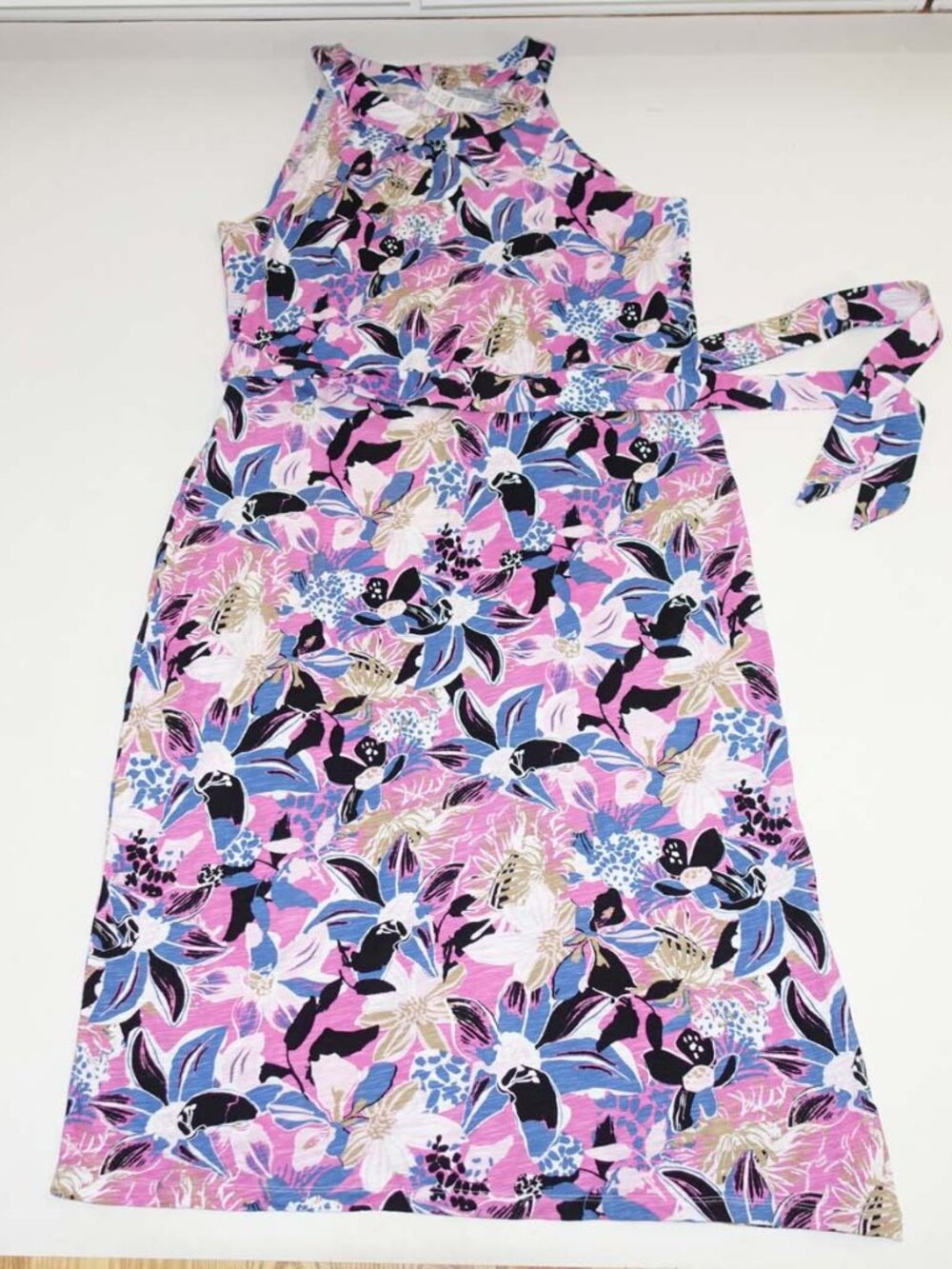 Talbots Women's Sleeveless Maxi Dress Size XL NWT Pink Blue Floral 100% Cotton